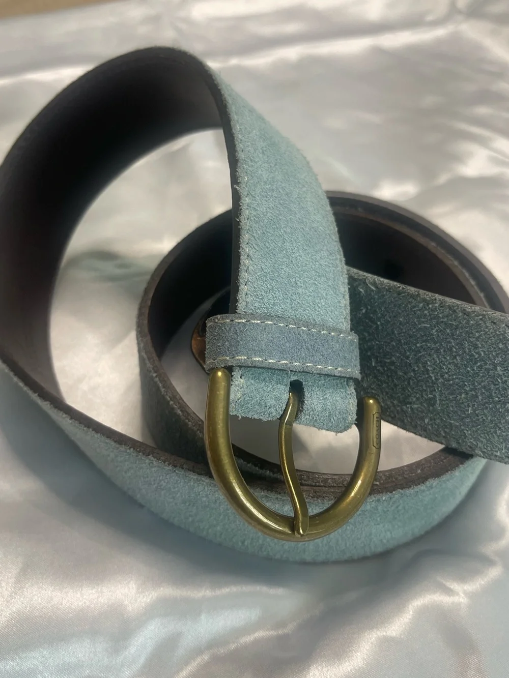 Coach Vintage Y2K Suede Belt in Light Blue with Brass Buckle size L style 3979